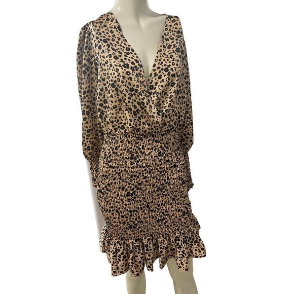 ASOS Design Leopard Mini Dress with Long Puff Sleeves - Picture 1 of 2